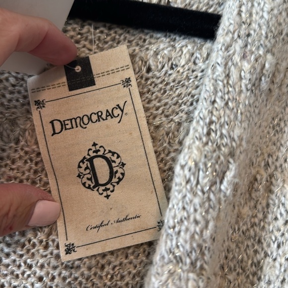 NWT Democracy Metallic Long Duster Cardigan Sweater Vest sleeveless belted Woven - Picture 9 of 11